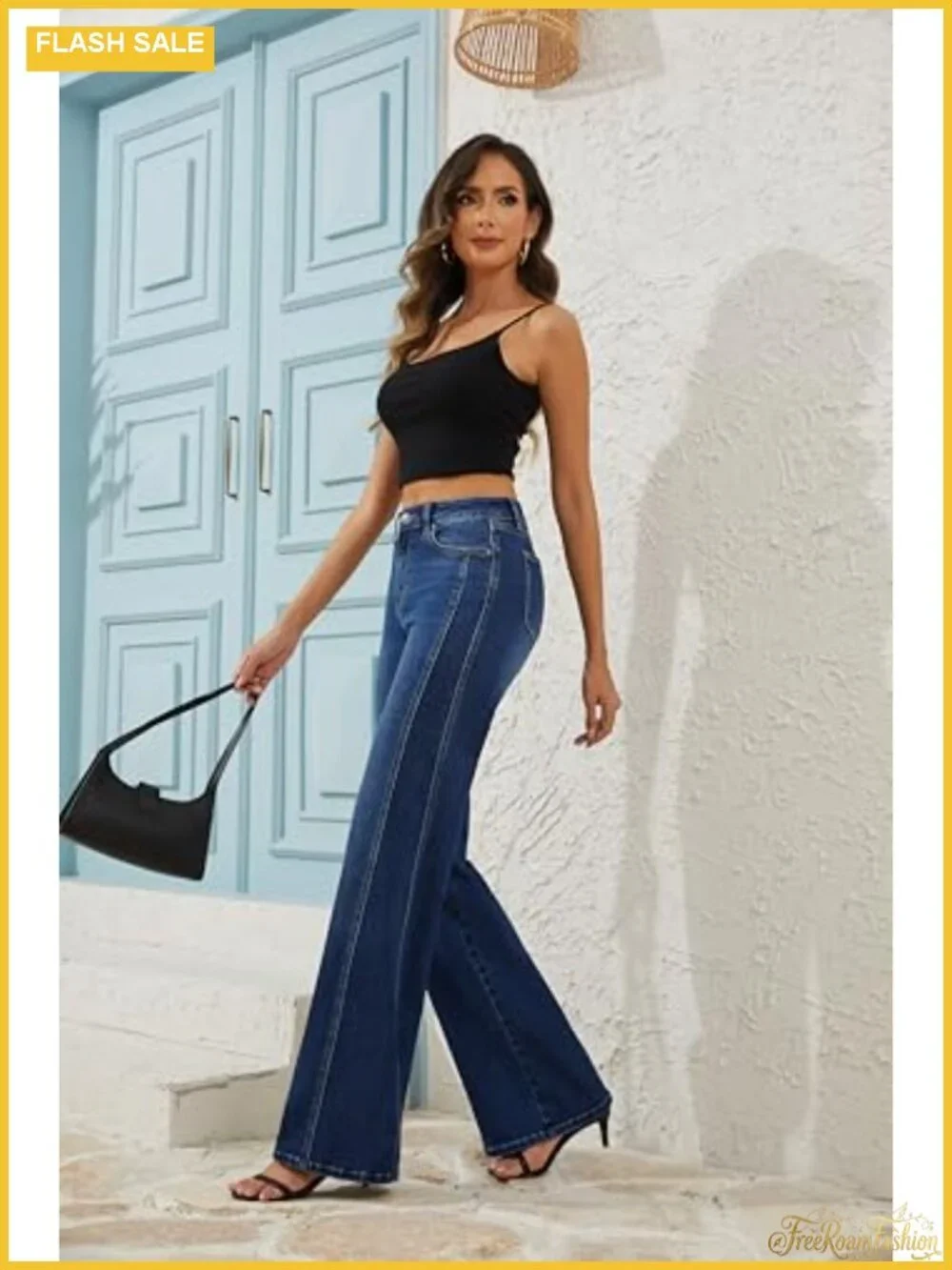 High Waisted Wide Leg Stretch Jeans - Trendy Denim Pants
